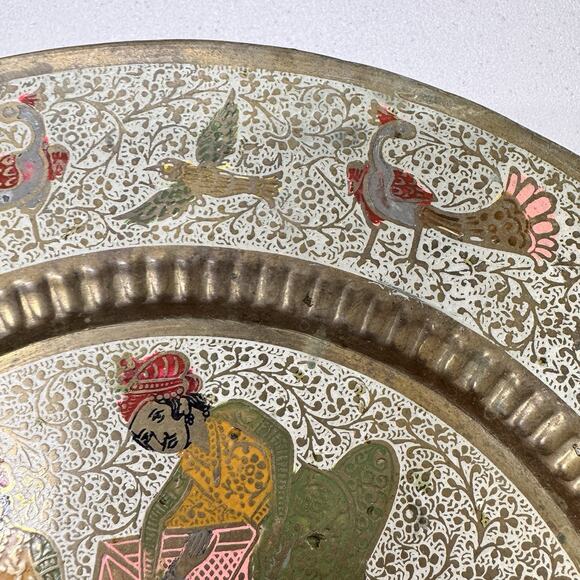 Vintage Copper Wall Decor of India's Royalty on Elephant Peacocks Birds Plate - Picture 3 of 7